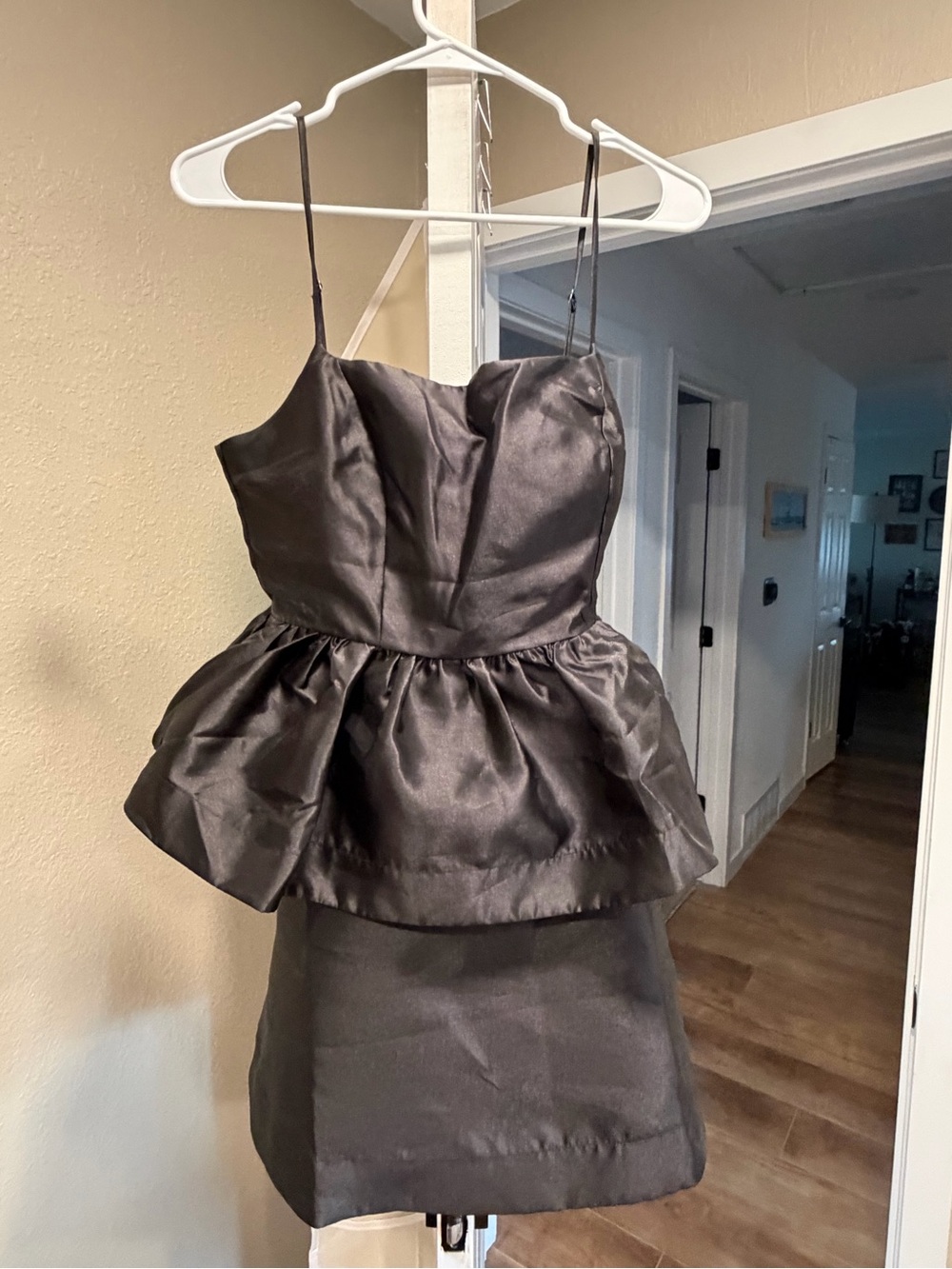 Lulus Black Satin Peplum Mini Dress